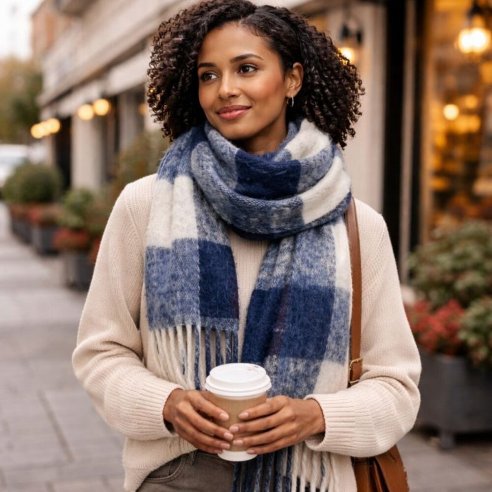 Old Money Winter Plaid Scarf — Little Earth Brushed Oversized Wrap